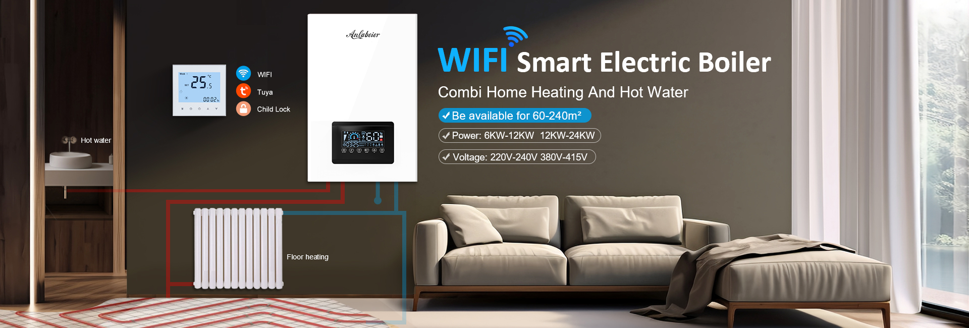 WIFI electric boiler for heating and hot water